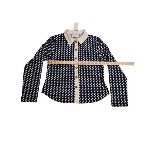 MELLODAY Top Women's Small Long Sleeve Geometric Collared V-Neck Pullover NWT - Picture 4 of 11